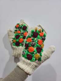 Wełna merino haftowane rękawiczki Handmade