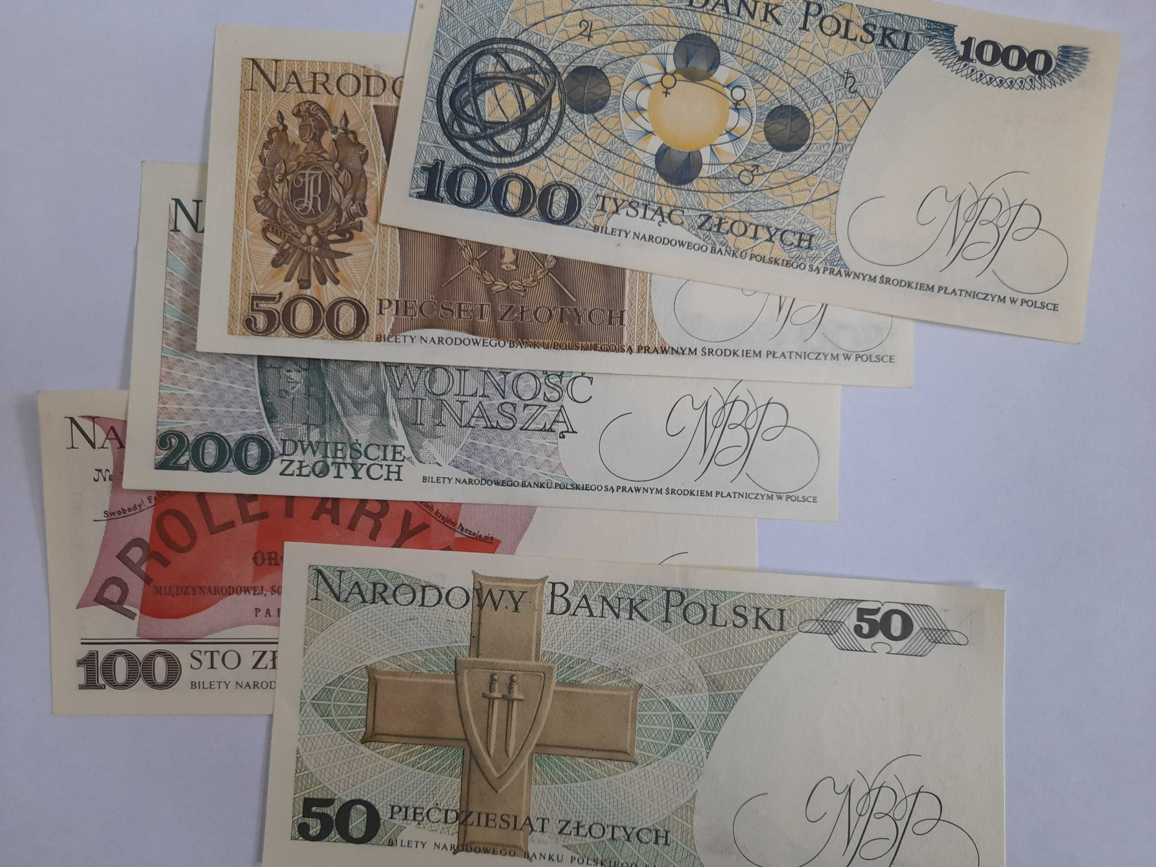 Zestaw banknoty PRL 5 sztuk bez obiegu