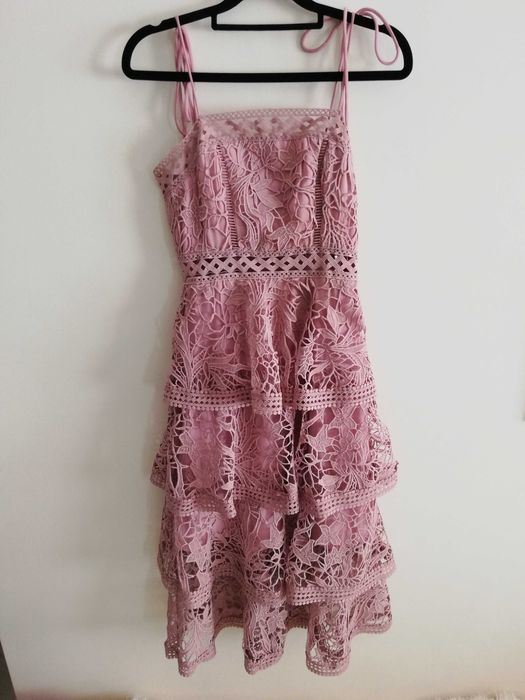 długa sukienka ażurowa True Decadence  XS/S 34 36 pudrowy róż