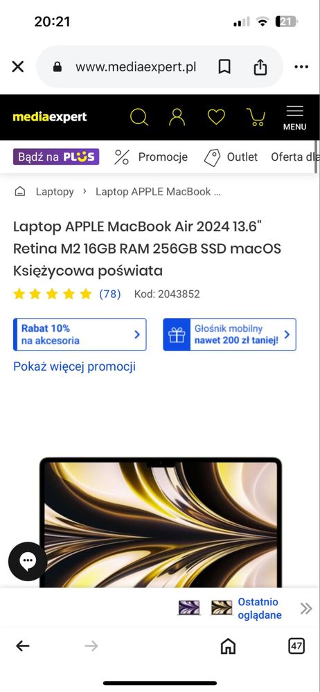 Apple MacBook 13 złota poświata