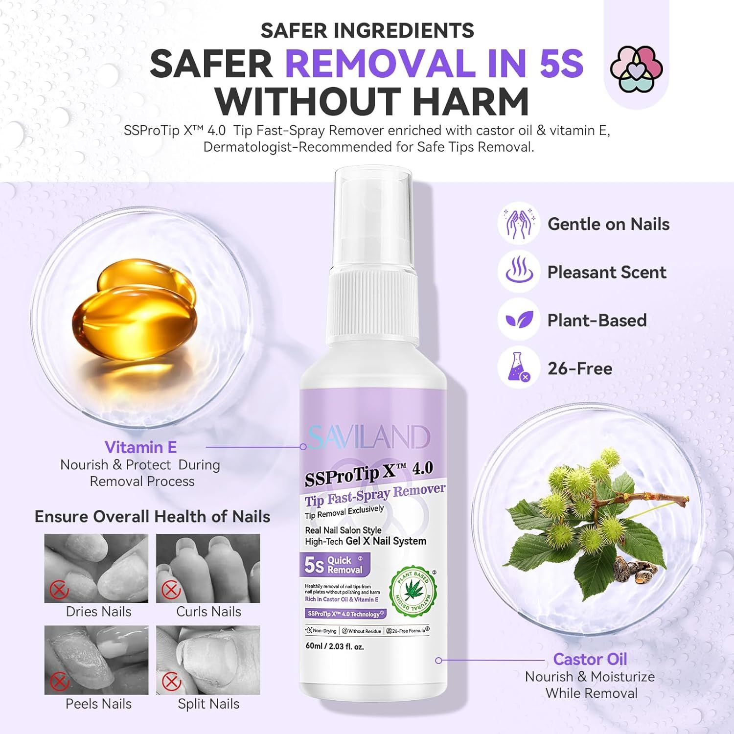 saviland press  zmywacz do paznokci w sprayu: 60 ml,  usuwa klej