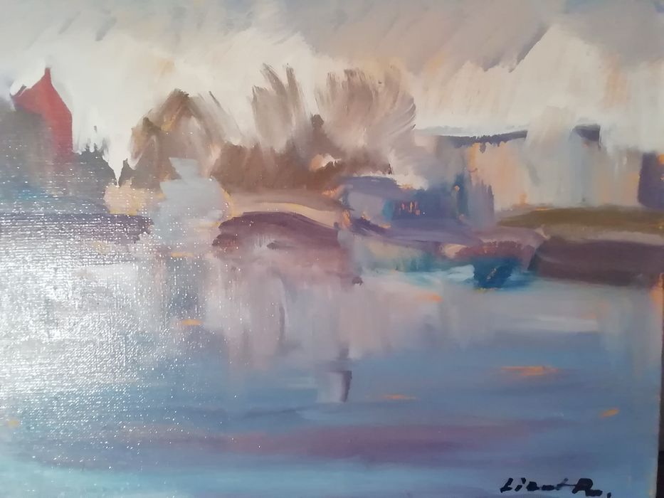 Obraz pejzaż sygn. Lizut R. Płótno olej wym ok. 40x30 cm. Ostatnie pra