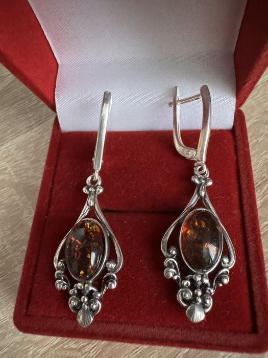 Сережки, серьги бирюза, серебро, срібні 925. Срібло, янтарь, бурштин