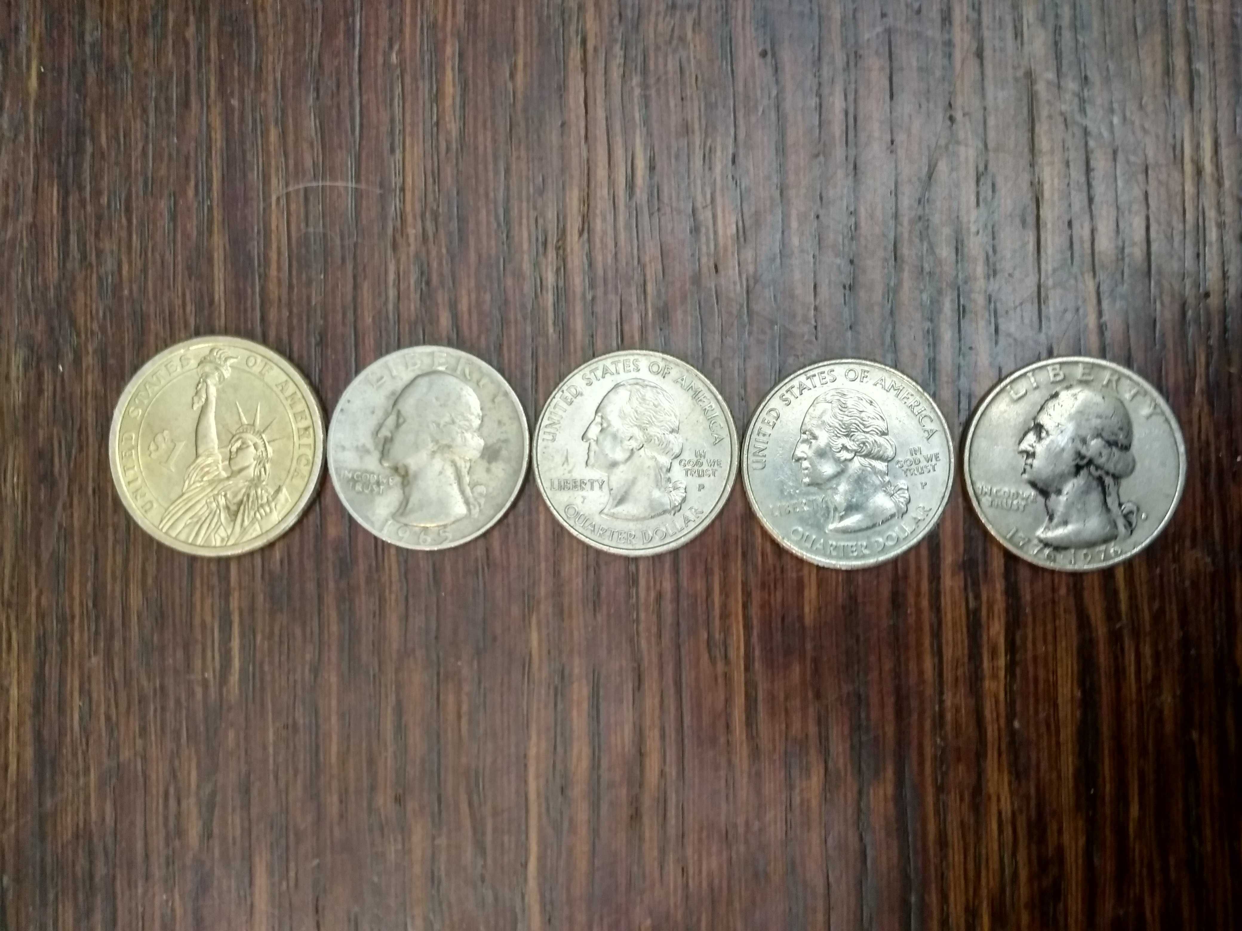 Монеты USA (1$ , 0.25$) и канадских цент.