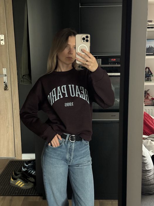 Шоколадний світшот з принтом H&M, жіночий світшот оверсайз - XS