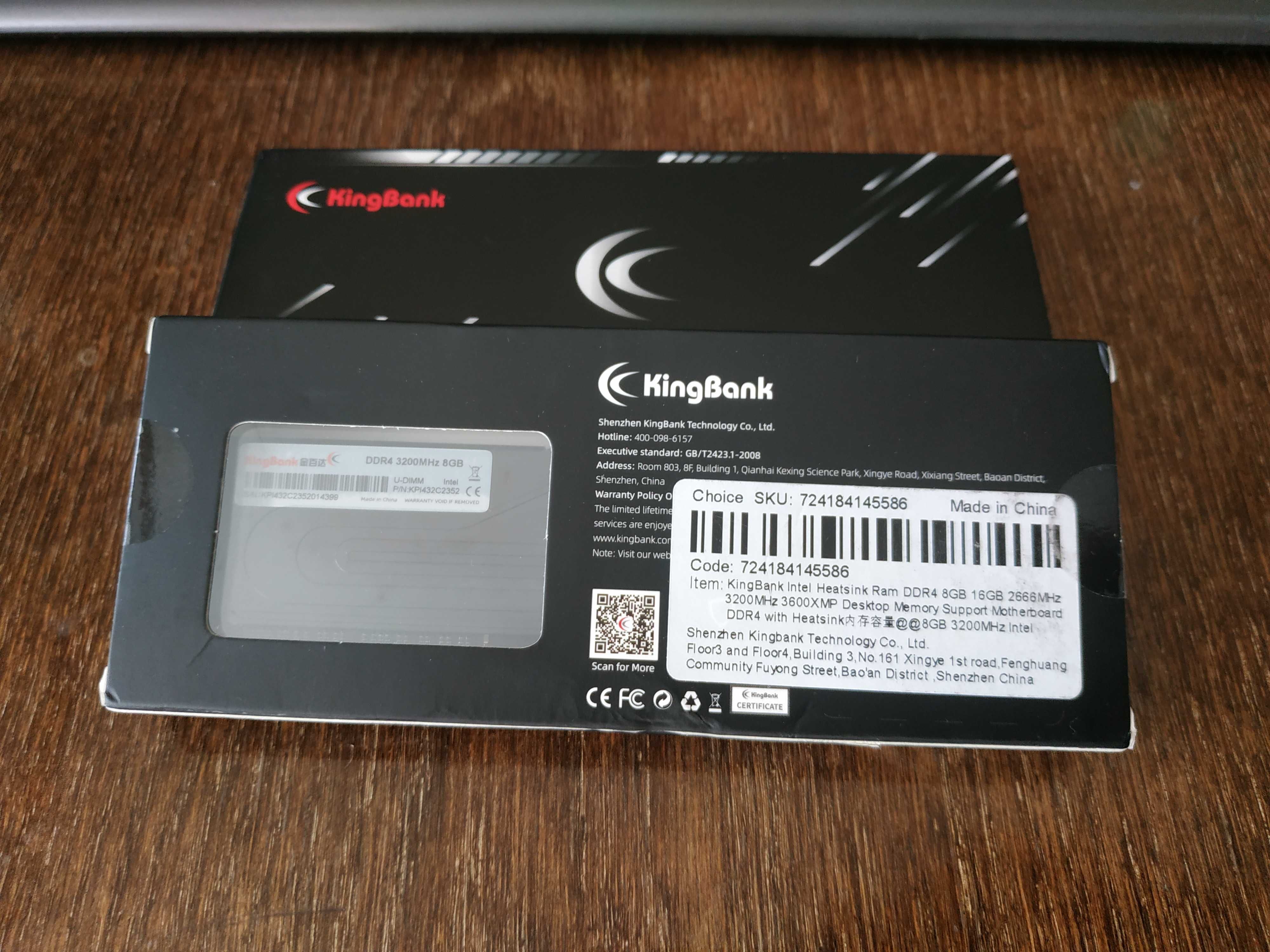 KingBank DDR4 16GB/32GB (8GB/16GB*2) 3200MHz Intel Black Gaming Memory