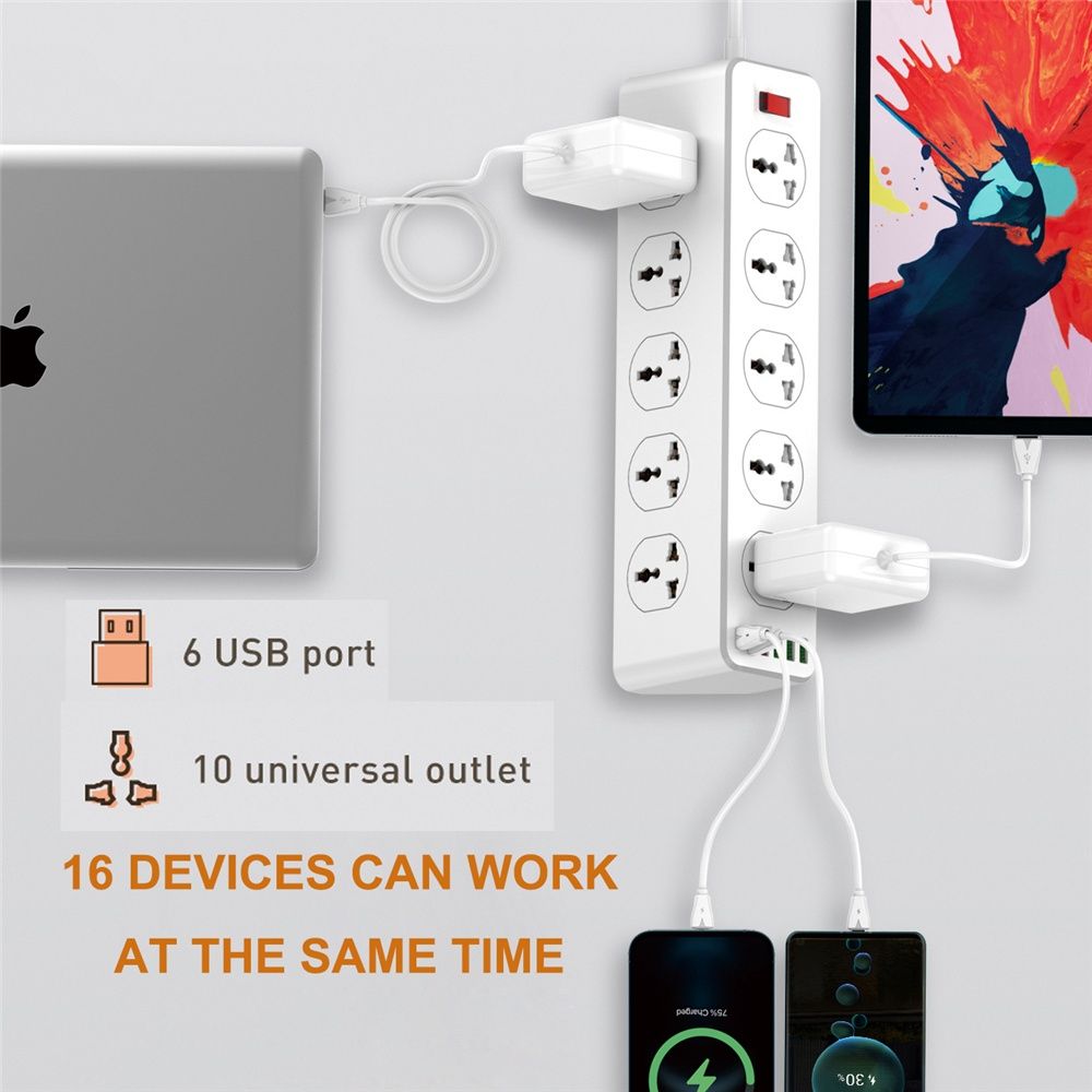 Удлинитель Ldnio SC10610 сетевой фильтр QC зарядка 10 220 + 5 USB 2м