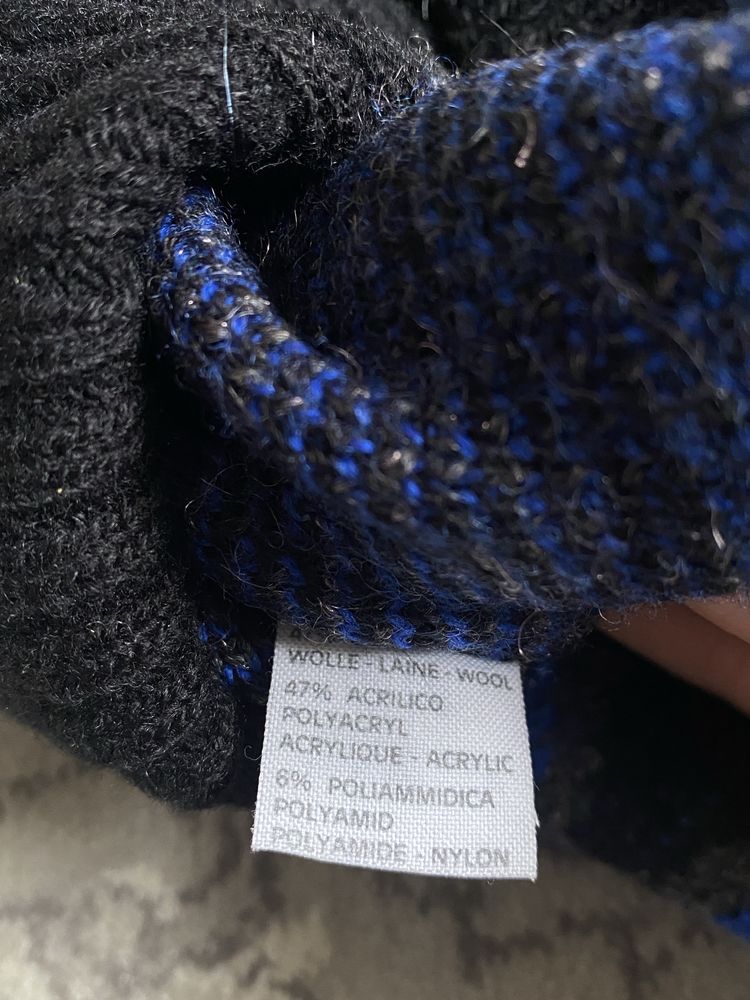 Czarny Granatowy Wielokolorowy Akryl Wełna Sweter Vintage Retro Damski