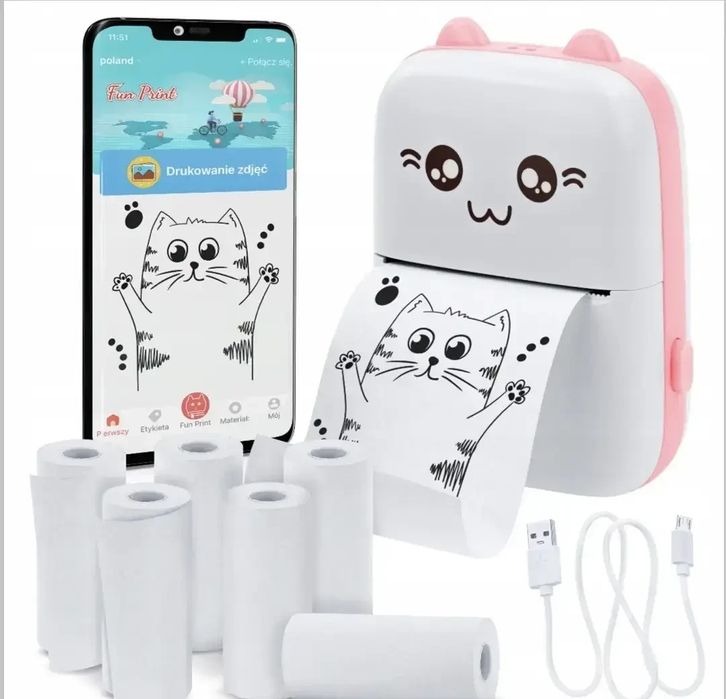 Портативний міні принтер Рожевий 1 рулон Mini Printer термопринтер