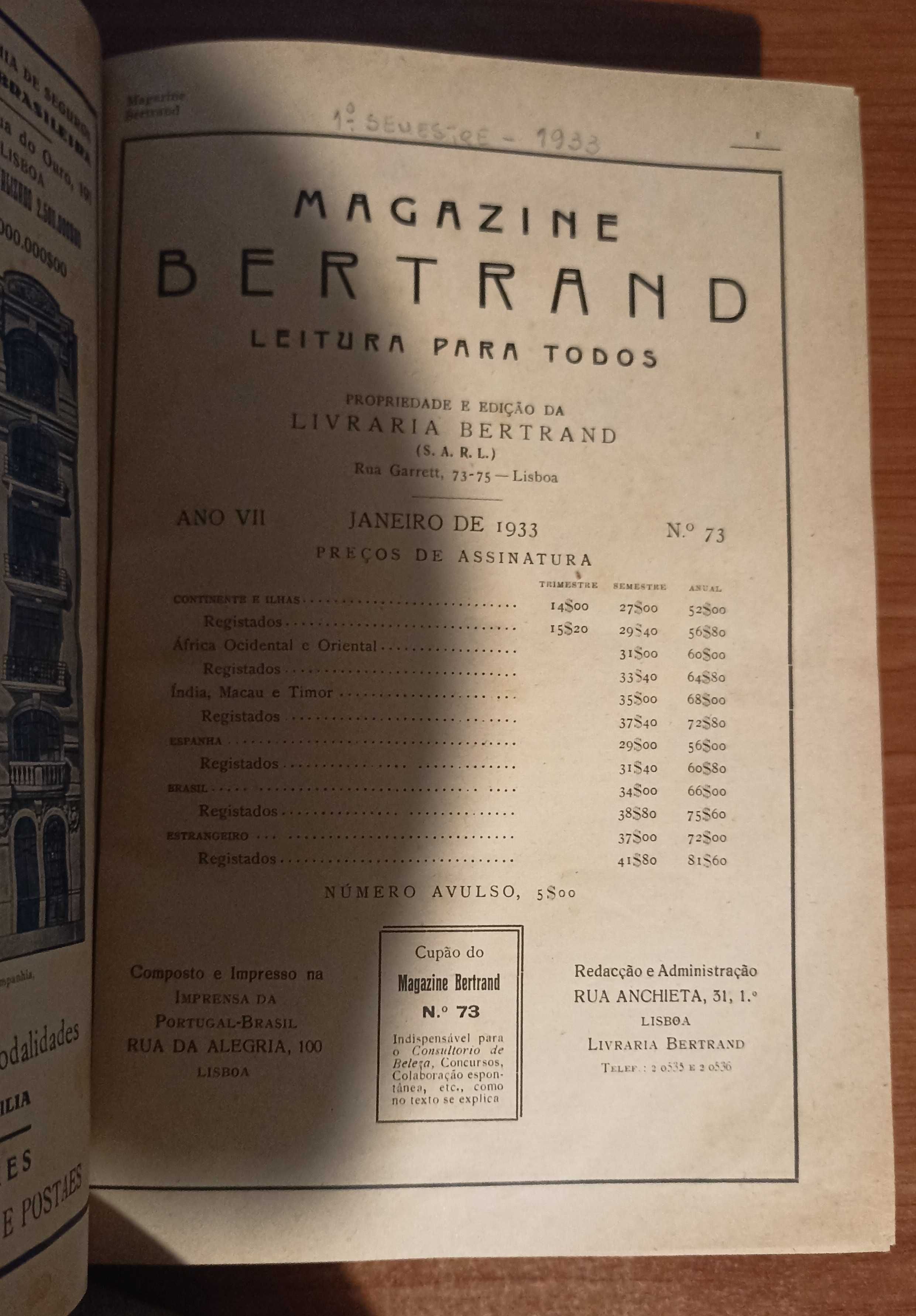 Magazine Bertrand 1º Semestre de 1933 encadernado