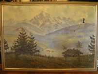 Obraz olej O. Guth Pejzaż górski 140X100cm Rama znany Autor Alpy Tyrol