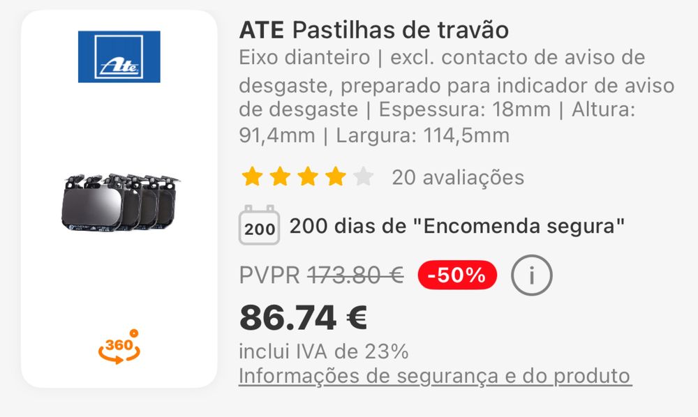 Pastilhas de travão ATE