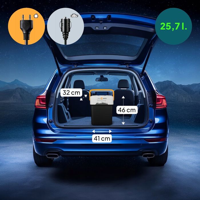 lodówka turystyczna 32 samochodowa funkcja grzania 12v 230v usb peme