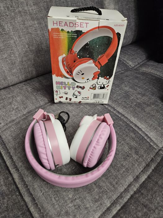 Słuchawki nauszne Hello Kitty Sanrio różowe białe nowe od ręki
