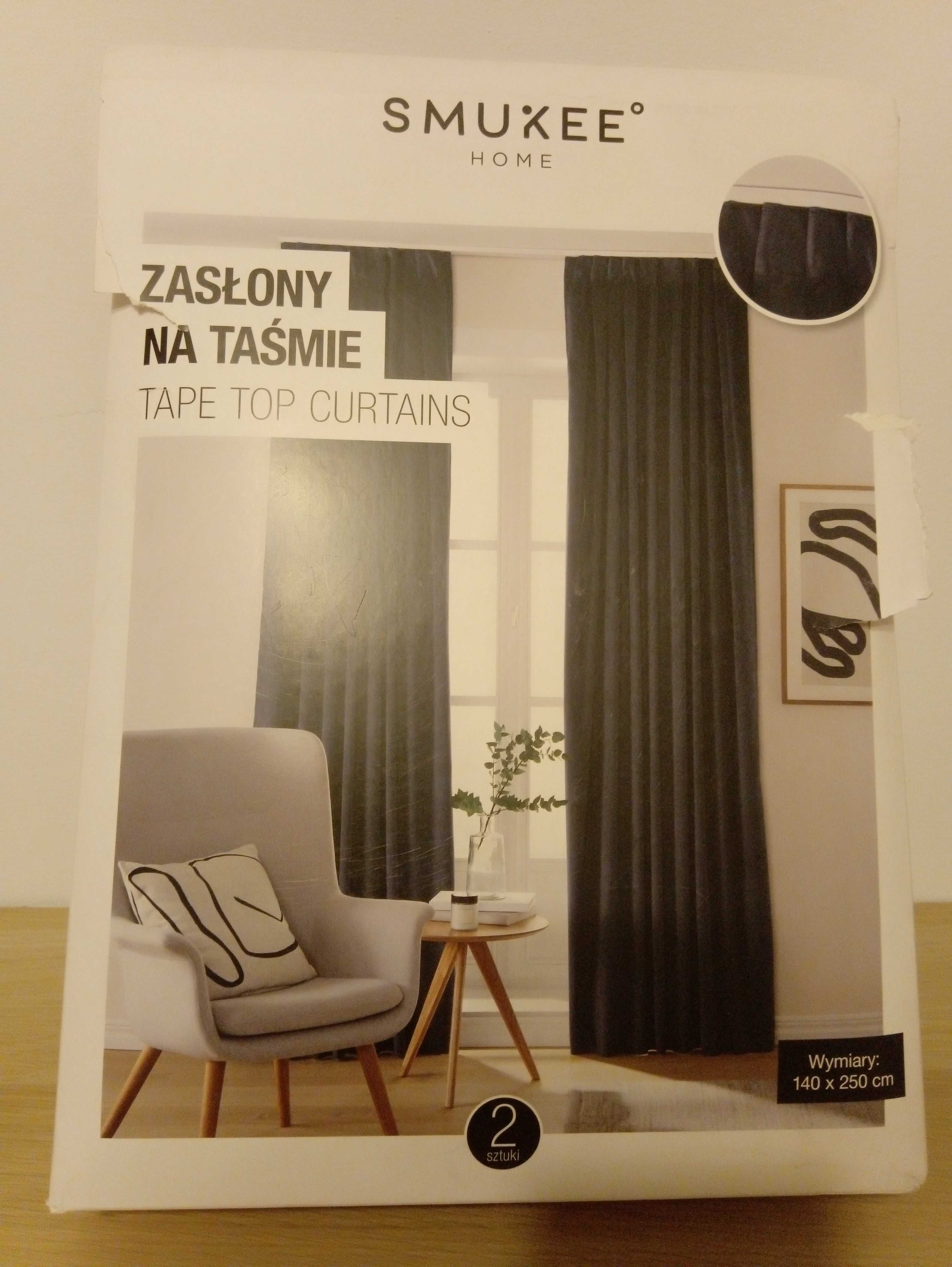 Aksamitne granatowe zasłony na przelotkach 2szt.Smukee140x250cm+gratis