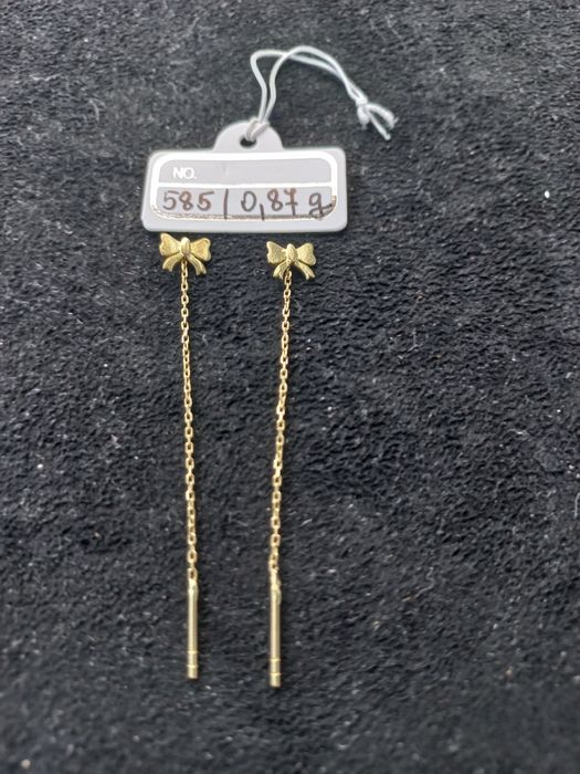 Złote wiszące kolczyki z kokardką 585/0,87g