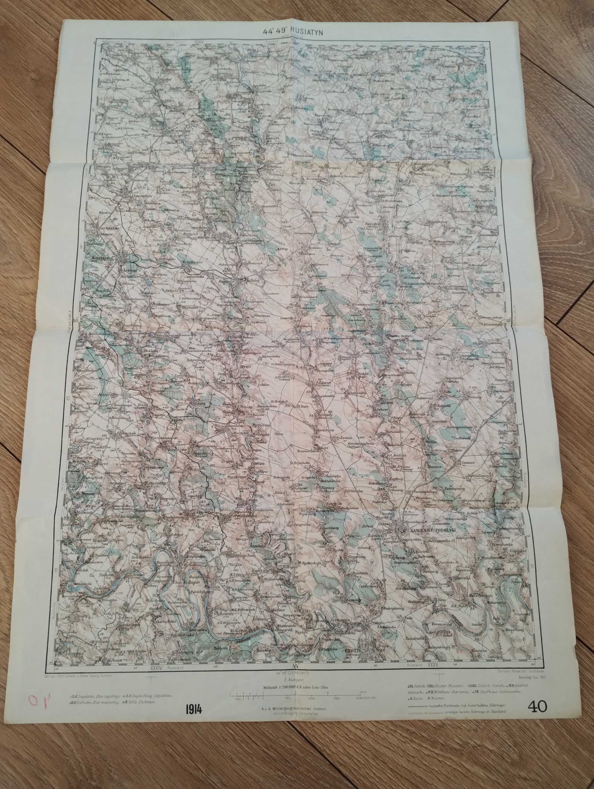 Stara mapa 1914 Husiatyn Kamieniec Podolski