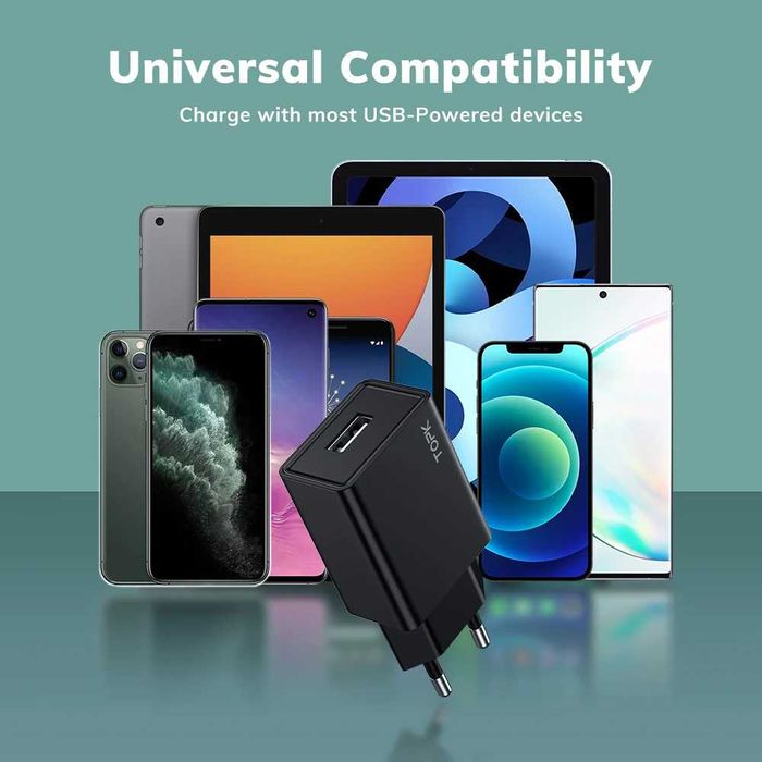 Ładowarka Sieciowa TOPK 10W USB Zrównoważone Ładowanie Urządzeń Czarna