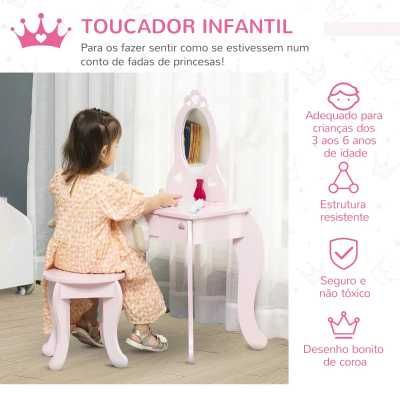 Toucador Infantil com Banco e Espelho Estilo Princesa Móvel Criança