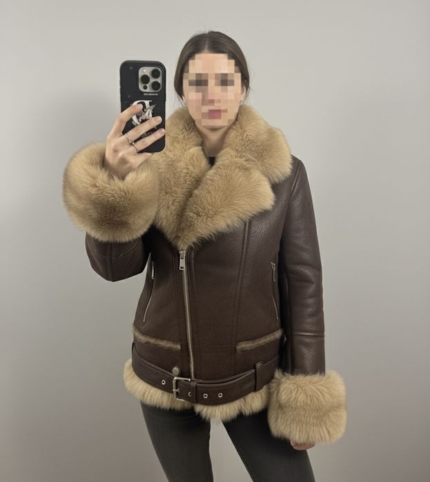 PREMIUM OKAZJA ! Nowy luksusowy kożuch ramoneska (shearling) M