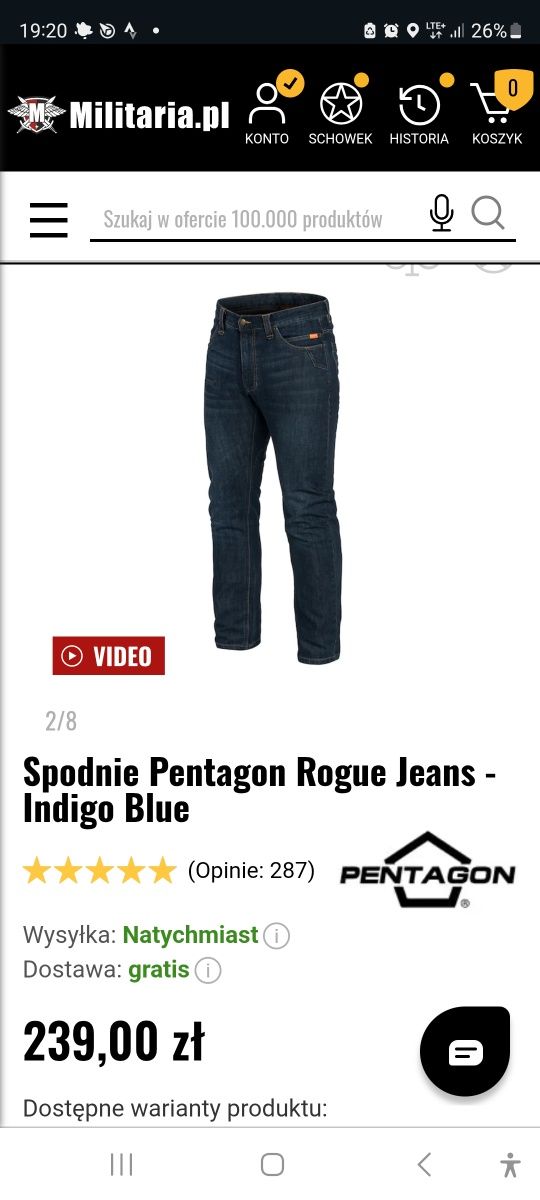 Spodnie Pentagon Rogue Jeans - Indigo  W44/L81