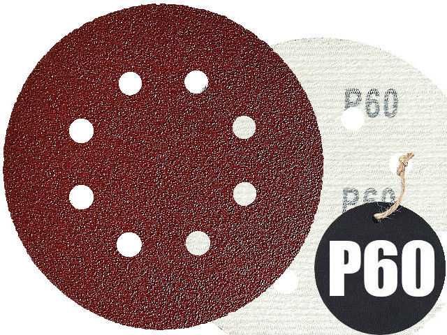 50x Krążek papier ścierny krążki ścierne na rzep 8 otworów 125mm P 60
