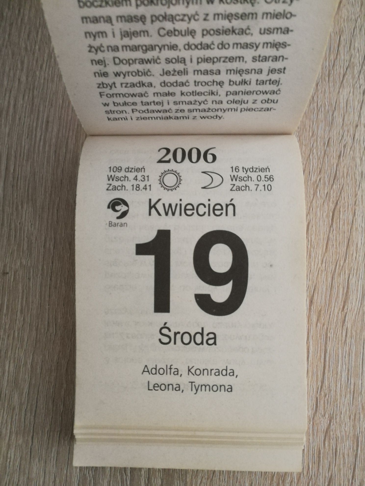 19.04.2006. Kartka z kalendarza