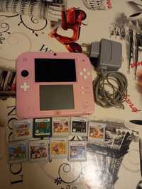 Nintendo 2ds rosa com varios jogos