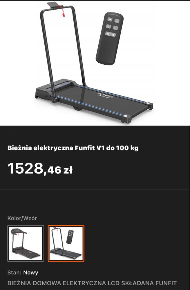 Bieżnia Domowa Elektryczna Lcd Składana Funfit V1