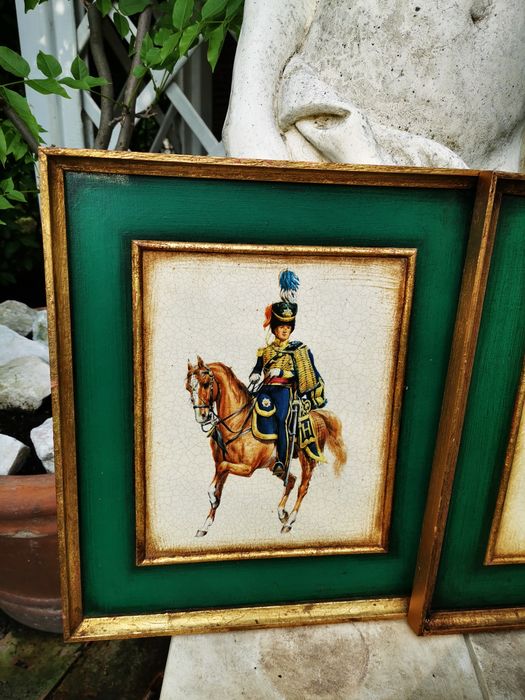 Stare obrazy, obrazki, ryciny wojskowe, huzar, wojska napoleońskie