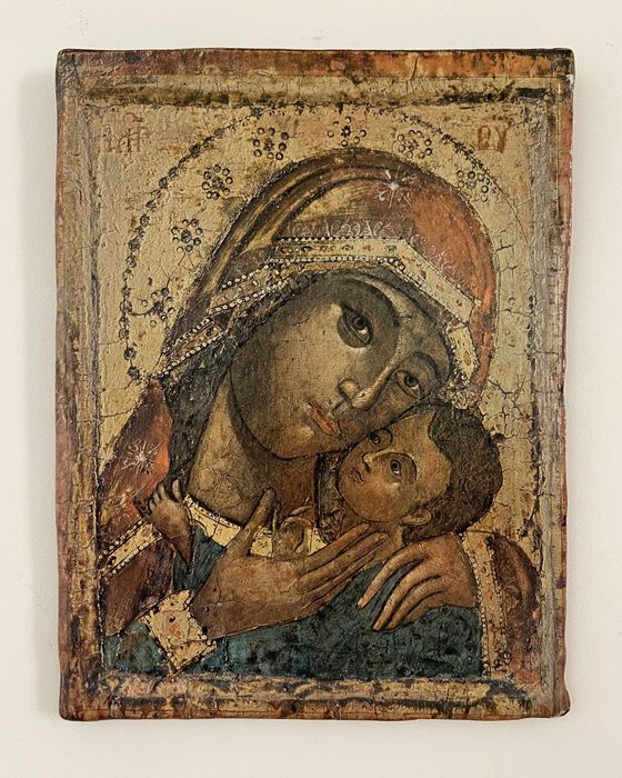 Ikona 30 cm XIX Rosja Matka Boska Włodzimierska Eleusa