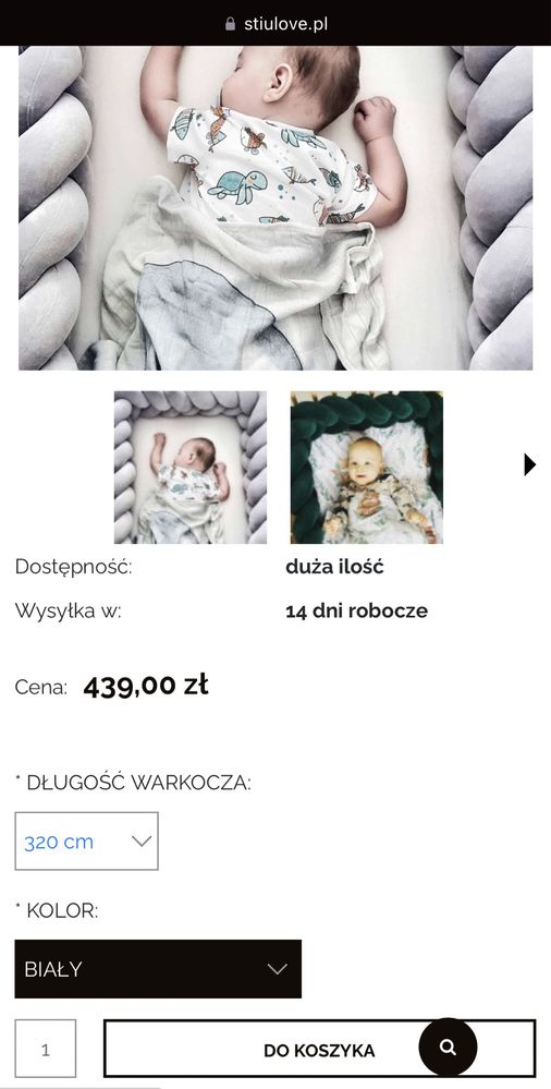 Warkocz do łóżeczka, ochraniacz 320cm