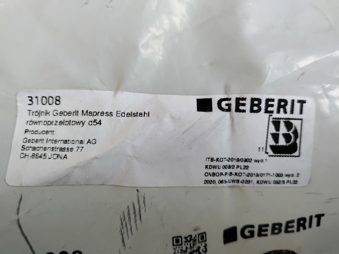 Zestaw 2 sztuki Geberit Nowy Trójnik   d54 Mapress Edelstahl  31008