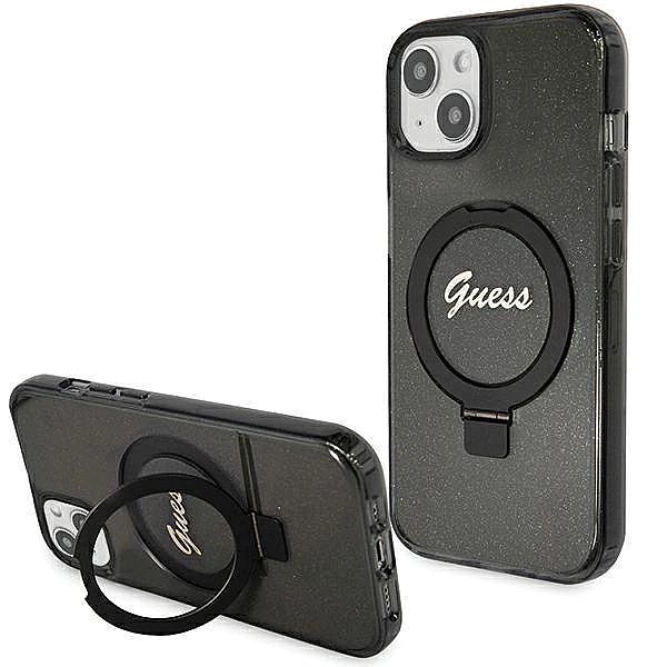 Etui Guess Ring Stand Script Glitter MagSafe na iPhone 15 Plus / 14 Pl