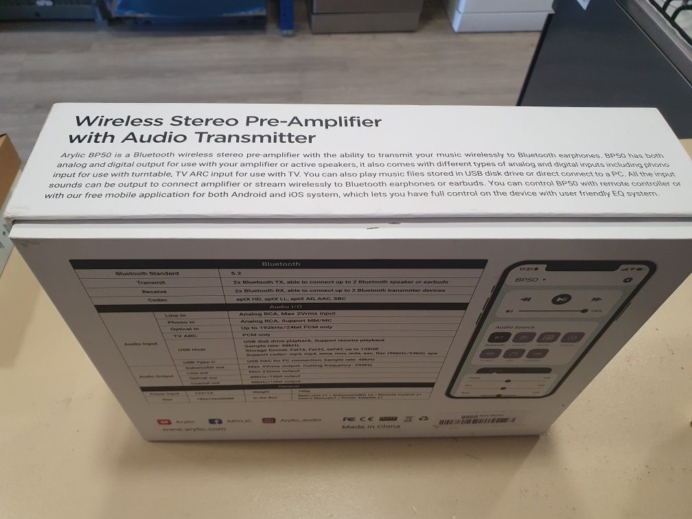 Wireless stereo pre amplifier BP50-ARYLIC