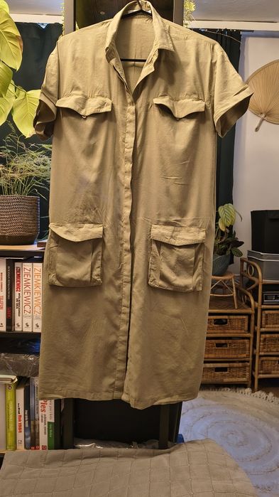 Letnia cieniutka sukienka khaki r.XS