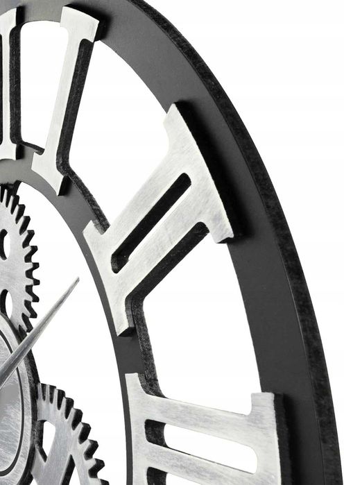 Lafocuse 58 cm drewniany zegar ścienny z przekładniami, srebrny