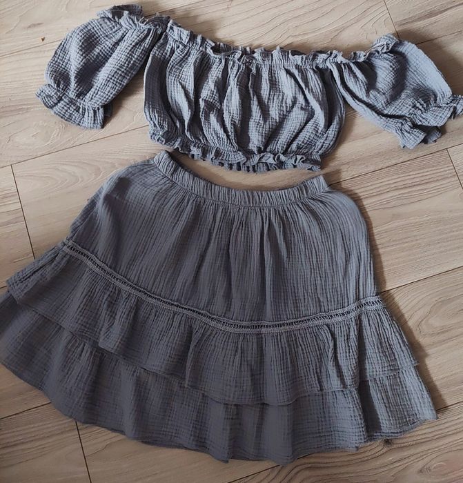 Piękny komplet muślinowy spódniczka+hiszpanka