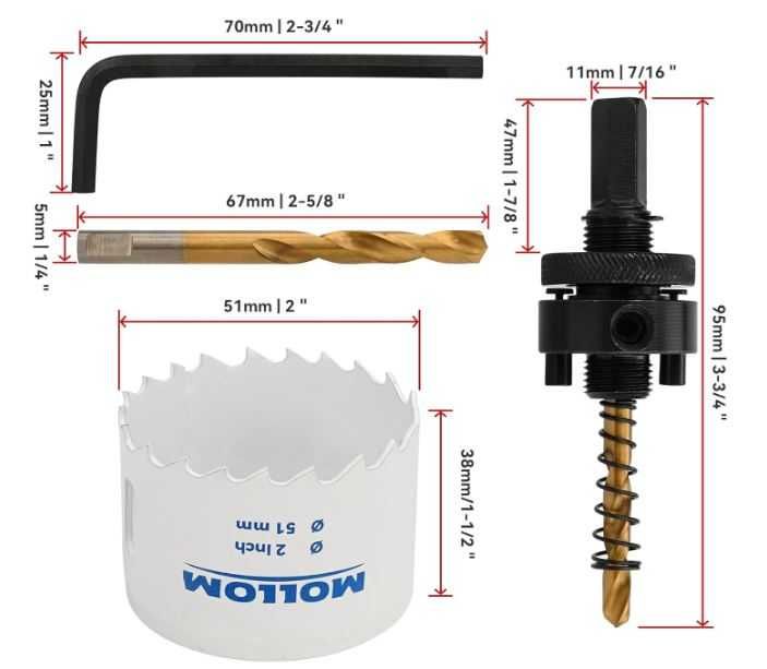 Otwornica bimetalowa 51mm + wiertła prowadzące Mollom
