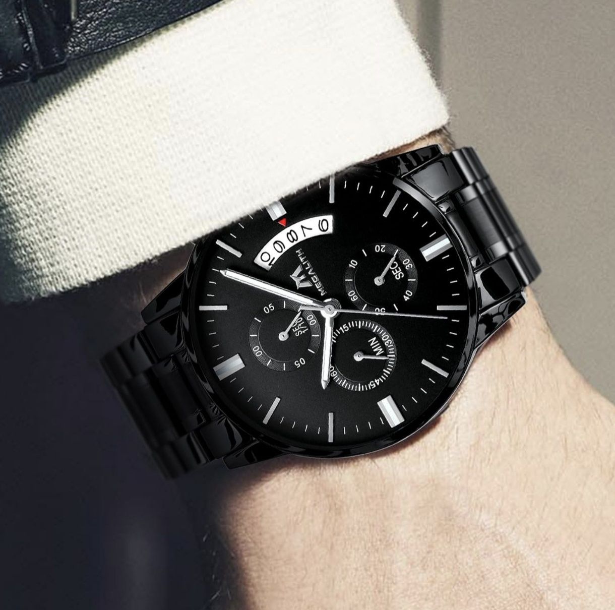 Megalith zegarek Chronograf Stal Japan movt  Wodoodporny męski