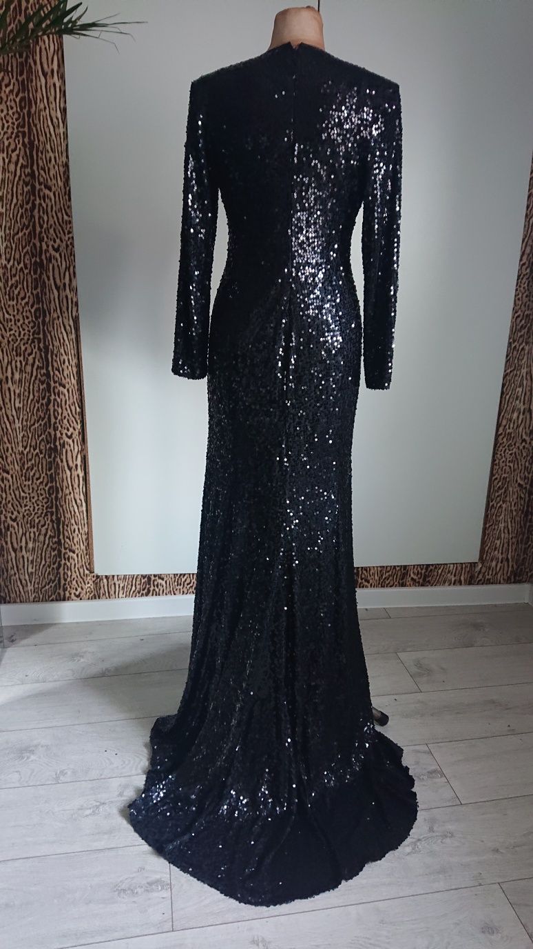 Marina sukienka cekiny cekinowa maxi długa Sherri Hill czarna sylweste
