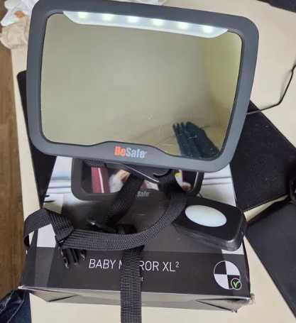 lusterko samochodowe BeSafe Baby Mirror XL² LED + pilot - stan dobry