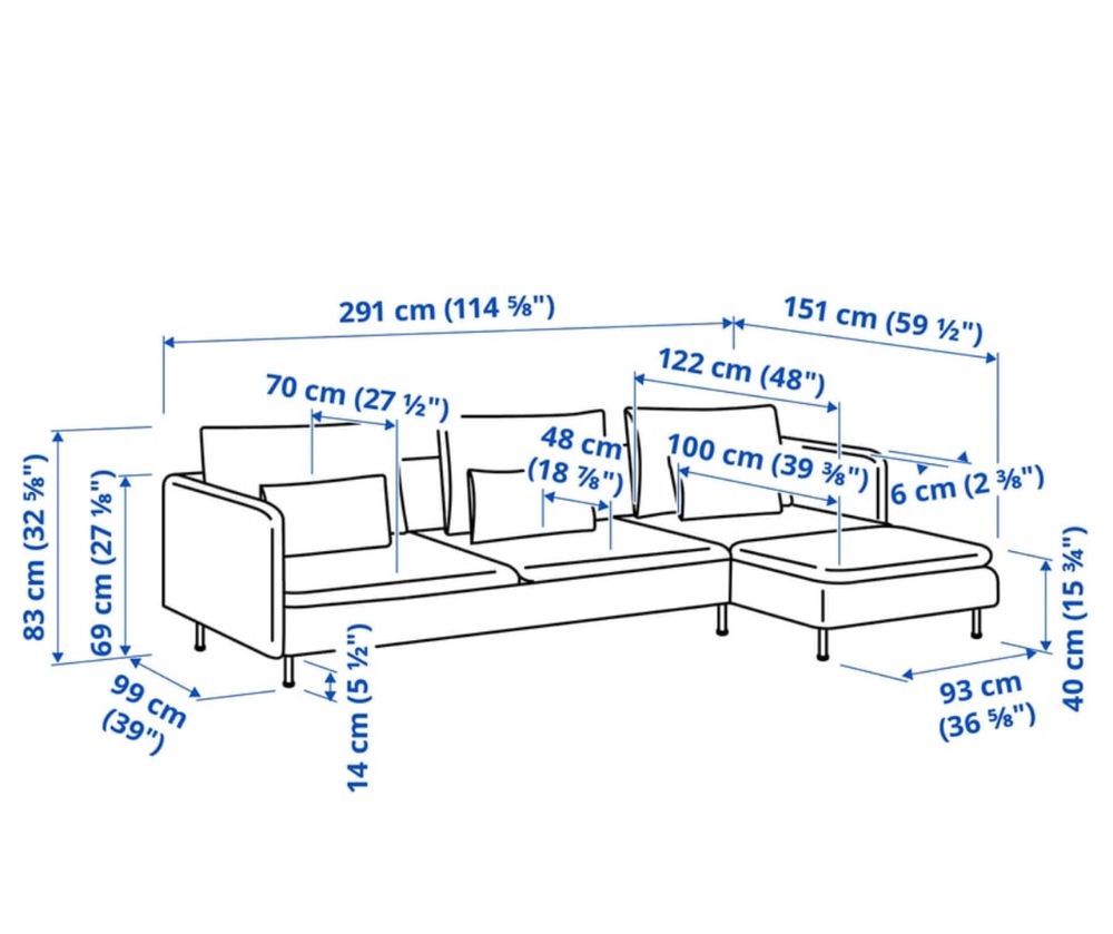 Sofá 4 lugares com chaise longue.