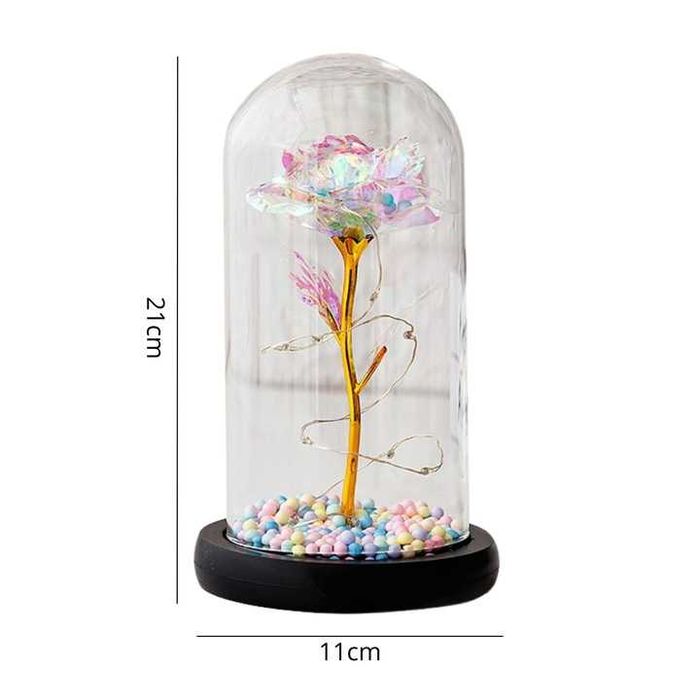 Wieczna Róża Figurka Pod Kloszem LED Kryształowa Na Prezent