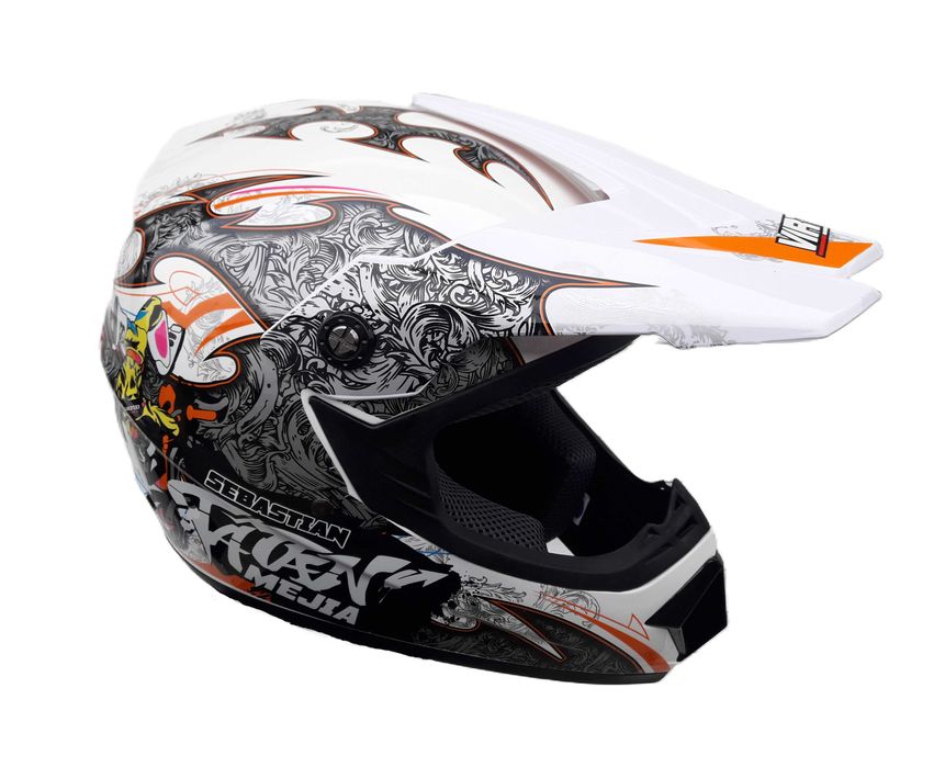 Мото шлем Fatan Pit Bike White gloss protection с очками в комплекте