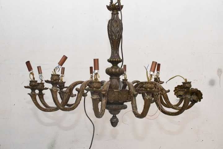 Królewski Antyczny Żyrandol z Brązu -Lampa Wisząca -Empire 12 Ramienny