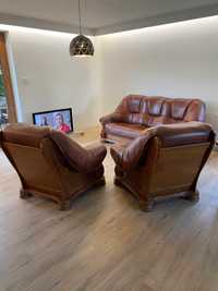Komplet wypoczynkowy skórzany sofa i dwa fotele + ława