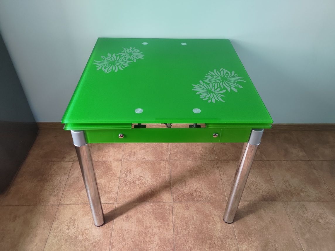Stół szklany rozkładany BRW 80x80 130x80 zielony