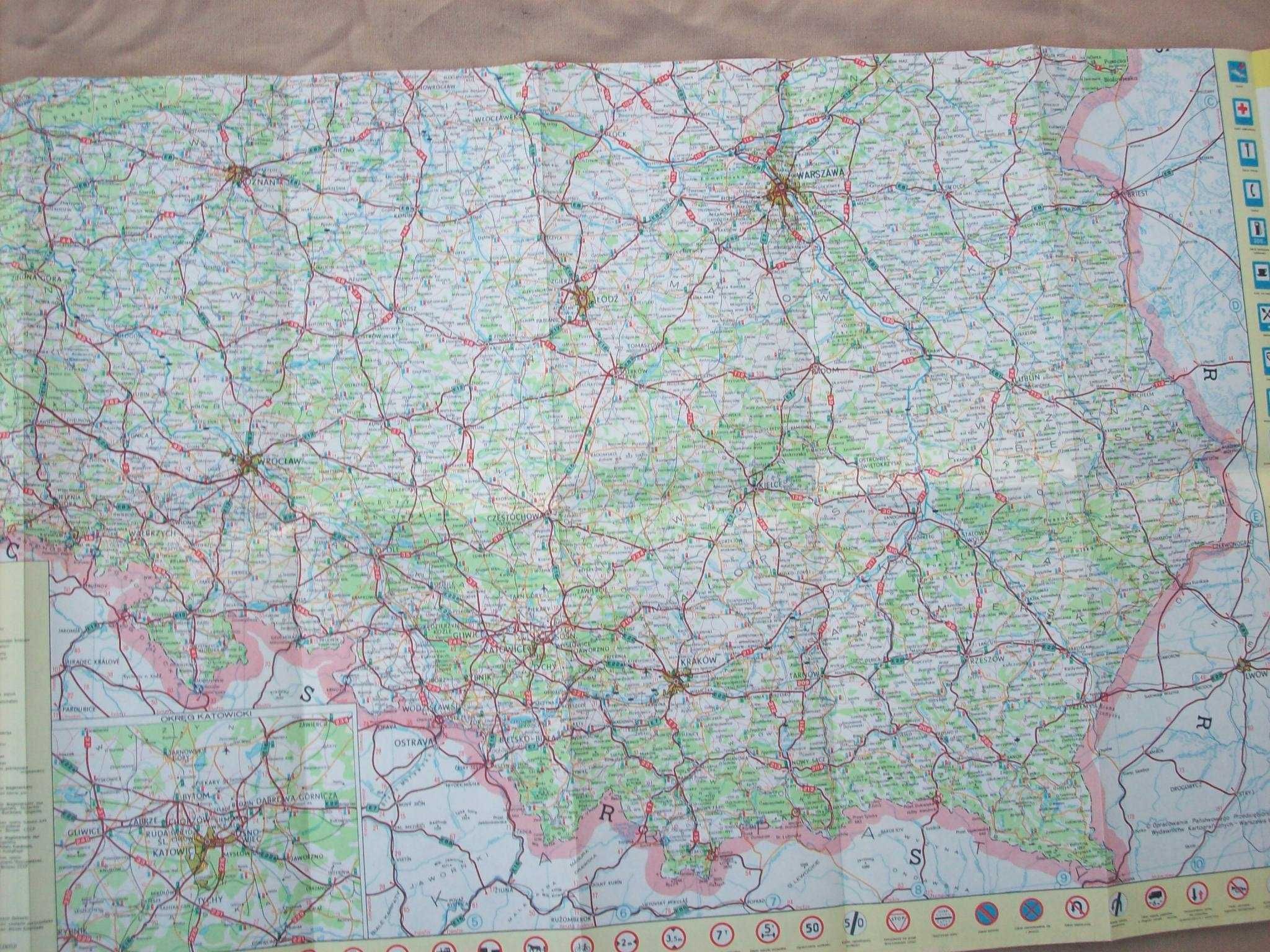 Samochodowa mapa Polski MON, połówkowa, dwustronna, 1983, PRL.