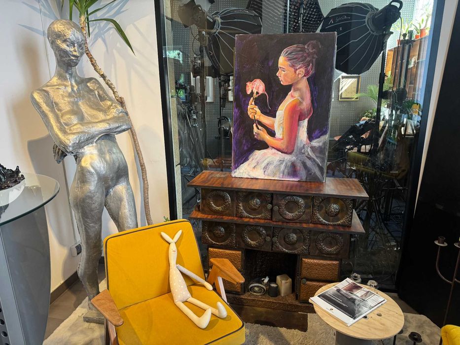 Piękny, duży obraz olejny na płótnie. Baletnica tancerka dziewczyna